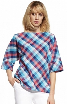 Ennywear 230103 bluzka Modna bluzka w świetnym zestawieniu kolorystycznym, luźny, swobodny krój typu oversize, dekolt w łódkę