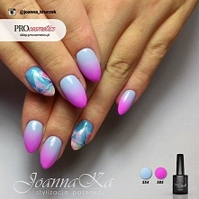 Paznokcie różowo niebieskie ombre pomalowane z użyciem hybryd PROnail 554 (Baby Blue) oraz PROnail 505. Autorką stylizacji jest Joanna Kruczek z Wrocławia.