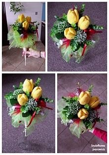 Urodzinowy bukiet z szydełkowymi tulipanami - FB "Szydełkowa pracownia"