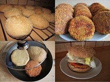 Fit burgery z ciecierzycy 

Bułeczki:
40dag mąki pszennej
10dag mąki żytniej 
5 dag drożdży 
szczypta cukru
1 łyżeczka soli
1,5 szklanki ciepłej wody

Do wody dodajemy drożdże i...