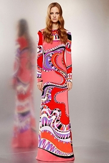 Emilio Pucci Long Sleeve Red Multicolor Print Maxi Dress