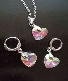 NASZYJNIK + KOLCZYKI SERCE SVAROVSKI SREBRO 925
