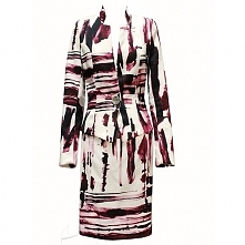 Kostium w malownicze mazańce, oryginalny, awangardowy a zarazem klasyczny. Do zamówienia w butiku Łatka fashion.