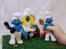 Smerfy szydełkowane "Siłacz, Laluś i Smerfetka"