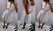 Sukienka biala (dłuższy tyl) zapinana na dwa guziki S\M 119 zł