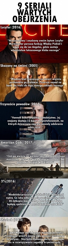 Kolejne zestawienie tym razem 9 seriali, wartych obejrzenia. Zachęcam do podawania swoich propozycji w komentarzach :)