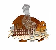 Karafka i 6 kieliszków w wesołym kurniku.