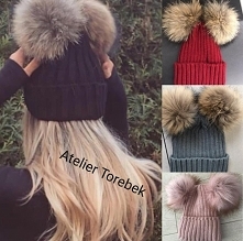 czapki z dwoma pomonami Fb/Atelier Torebek wysyłka 24h