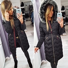 BLACK pikowana PARKA mega FOX