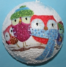 Urocze sówki - bombka decoupage ze zdjęciem w środku