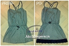 Mała urocza koronka, a tak zmienia całą sukienkę! :)
To przeróbka sukienki dla młodszej siostry - sukienka była zbyt krótka, ale przyszycie u dołu pasa koronki świetnie się tuta...