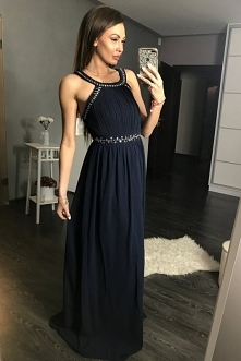 Granatowa maxi suknia