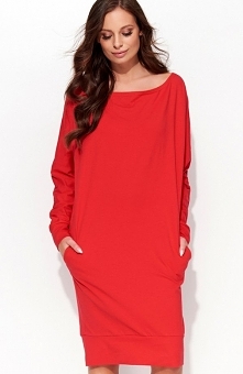 Folly F31 sukienka czerwona Komfortowa sukienka, wykonana z gładkiej jednolitej dzianiny, fason typu kimono