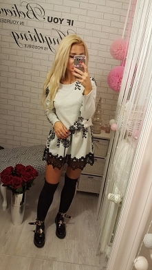 śliczna sukienka z koronką light grey r uniwersalny od Cindy99 z 13 grudnia - najlepsze stylizacje i ciuszki