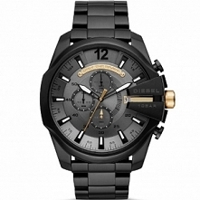 Diesel DZ4479 kwarcowy zegarek męski dużych rozmiarów z kolekcji Mega Chief, wykonany ze stali szlachetnej powlekanej czarną powłoką PVD. Mocowany na bransolecie z wygodnym zapi...