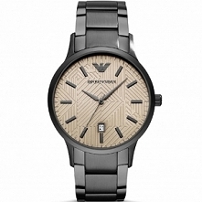 Emporio Armani AR11120 męski zegarek kwarcowy z kolekcji Renato. Stalowa bransoleta i koperta zostały powlekane grafitowa powłoką - PVD. Na jasnej tarczy widnieje miesięczny dat...