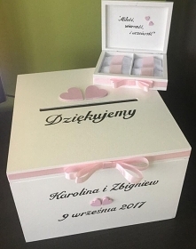 pudełko na koperty pudełko na obrączki kolorystyka - pudrowy różowy facebook - MadeBy Pauli