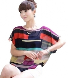 Szyfonowa koszulka w paski o ciekawych kolorach . Kliknij w zdjęcie aby zobaczyć produkt