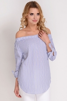 AVARO Stylowa bluzka a'la hiszpanka w paski BL-1607, 
Kolor: jeans