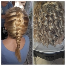 Wczorajsza praca, loki robione na prostownice ;-)
A warkocz przy okazji na szybko koleżance