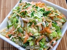Surówka z kapusty pekińskiej

Składniki na 3-4 porcje:

pół główki kapusty pekińskiej
1-2 marchewki
1 jabłko
mała cebula (u mnie szczypiorek)
1 duży ogórek kiszony
przyprawy: só...