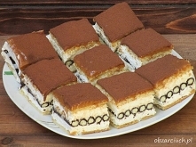 Składniki:

660 ml śmietanki 30%
500 g serka mascarpone
3 łyżki cukru pudru
400 g masy kajmakowej
około 250 g krakersów
2 opakowania rurek waflowych zebra o smaku śmietankowym (...