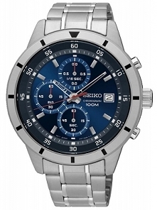 Seiko SKS559P1 stylowy zegarek męski zasilany kwarcowym mechanizmem Seiko, wykonany ze stali szlachetnej na bransolecie. Wyposażony w niebieski cyferblat z datownikiem i chronog...