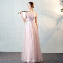 Piękne Rumieniąc Różowy Przezroczyste Sukienki Wieczorowe 2018 Princessa Wycięciem Bez Ramiączek Kótkie Rękawy Szarfa Długie Wzburzyć Sukienki Wizytowe