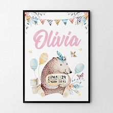 Plakat Metryczka Miś 30x40 cm