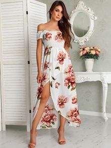 Floral Print Shirring Off Shoulder Slit Maxi Dress
Rozmiar: S, M, L, XL
Kolor: white
