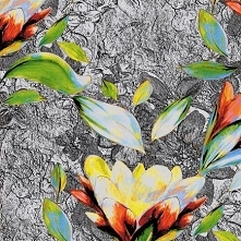 Materiał z wydrukowanym wzorem: Kwiat na skalnym tle - cottonbee