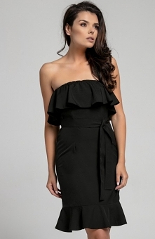 Nommo NA303 sukienka czarna Modna sukienka w stylu hiszpańskim pięknie podkreśli Twoją sylwetkę, dopasowany fason znakomicie się prezentuje, góra ozdobiona zalotną falbaną