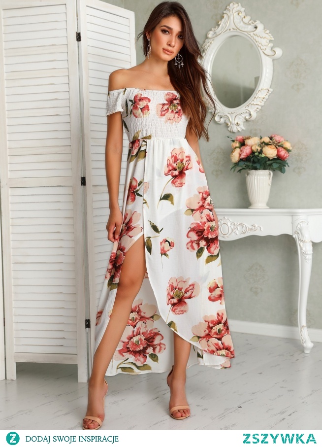 Floral Print Shirring Off Shoulder Slit Maxi Dress
Rozmiar: S, M, L, XL
Kolor: white