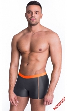 Szare kąpielówki z pomarańczowym paskiem w dużym rozmiarze XXL, 3XL, 4XL.