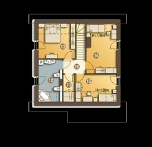 Turkawka to propozycja projektowa niewielkiego domu jednorodzinnego z wykorzystanym poddaszem na cele mieszkalne. Na niewielkiej powierzchni (niecałe 90 m2 - bez garażu) zapropo...