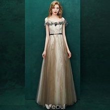 Luksusowe Szampan Sukienki Na Bal 2019 Princessa Szarfa Koronkowe Spaghetti Pasy Bez Pleców Bez Rękawów Długie Sukienki Wizytowe