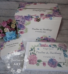 Zestaw ślubny: pudełko na koperty, na obrączki i księga gości