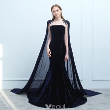 Stylowe / Modne Granatowe Sukienki Wieczorowe 2019 Syrena / Rozkloszowane Zamszowe Frezowanie Cekiny Wycięciem Bez Rękawów Trenem Watteau Sukienki Wizytowe