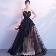 Eleganckie Czarne Sukienki Wieczorowe 2019 Princessa Z Koronki Frezowanie Kryształ Cekiny Bez Ramiączek Bez Rękawów Bez Pleców Trenem Sąd Sukienki Wizytowe