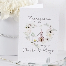 Zaproszenia na Chrzest SAKRAMENTO 10szt.
Subtelne i delikatne zaproszenie z okazji Chrztu Świętego ozdobione prześliczną grafiką kościółka.