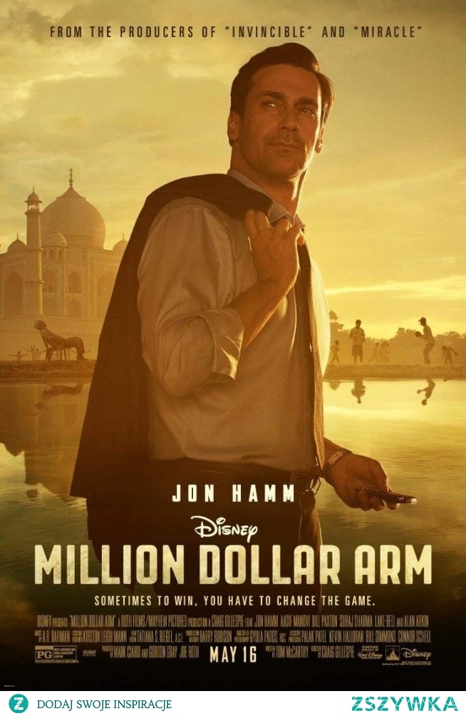 Ramię za milion dolarów                                                                                                                                         
                                                



Agent sportowy próbuje pozyskać utalentowanego gracza krykieta z Azji do klubu w MLB.