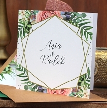 zaproszenie ślubne róże o złoto