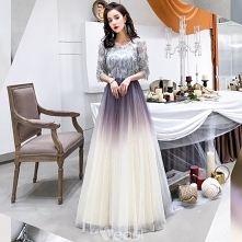 Piękne Fioletowe Gradient-Kolorów Przezroczyste Sukienki Wieczorowe 2019