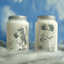 Vintage. Dzieci. Szklane słoiczki ręcznie malowane.