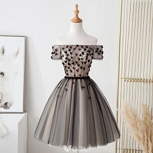 Uroczy Czarne Strona Sukienka 2019 Princessa Przy Ramieniu Frezowanie Kryształ Aplikacje Kokarda Kótkie Rękawy Bez Pleców Krótkie Sukienki Wizytowe