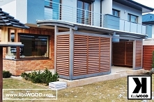 Nowoczesne zadaszenie tarasu z zabudową wyposażone w żaluzje – możliwość ustawienia żaluzji pod dowolnym kątem. Możliwość wykonania zadaszenia na dowolny wymiar i w dowolnej kon...