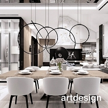 Przytulne, przestronne i nowoczesne wnętrze jadalni w salonie. Jasna aranżacja, duży stół i wygodne fotele - idealne na co dzień jak i na niedzielny rodzinny obiad :)