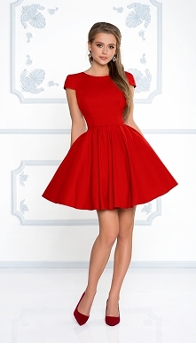 Kliknij w zdjęcie by przejść do produktu sukienkowo.com NATALIA - Rozkloszowana klasyczna sukienka z rękawkiem czerwona