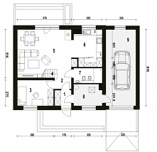 Dom Sosnówka to świetna propozycja dla osób szukających efektownego i niedrogiego domu. Rzut parteru.