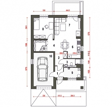 Główną zaletą projektu Mazurek III jest jest maksymalnie uproszczona konstrukcja oraz prosta bryła. Jest to dom przeznaczony dla 4-5 osobowej rodziny. Rzut parteru.